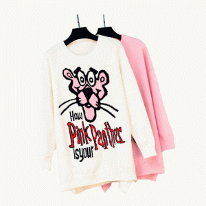 2019 nieuwste ontwerp van de sweater roze panter jacquard dames gebreide trui jurk