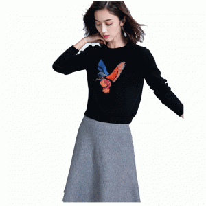 Aangepaste dames gebreide gebreide vogel trui met ronde hals trui