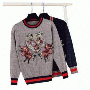 Handgemaakte lovertjes appliques en bloemen gebreide pullover sweater voor dames