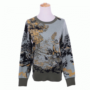 Aangepaste OEM ODM 100% wol legergroene jacquard pullover sweater dames